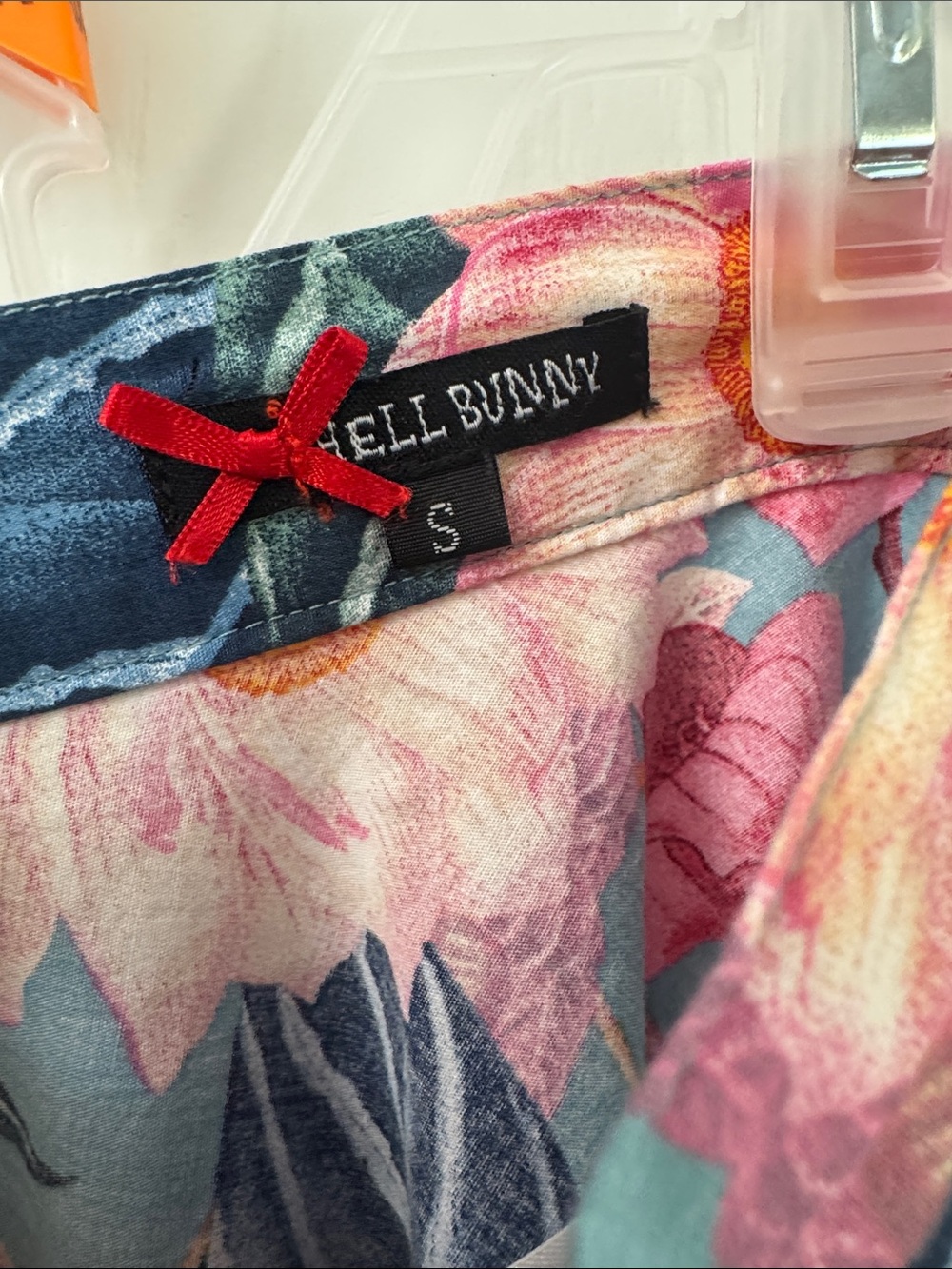 Hell Bunny Teal Circle Skirt with Pink & Cream Floral Print - Picture 2 of 5